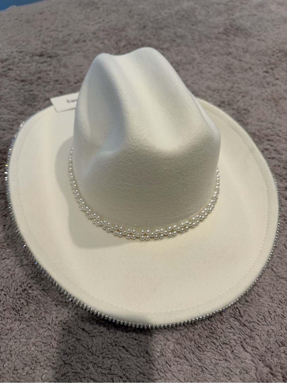 New White Pearl-Trim Hat - Women Accessories